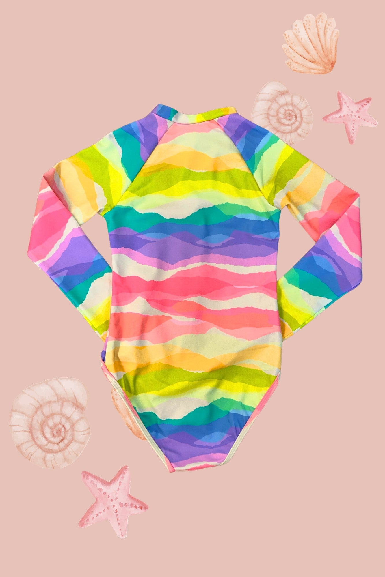 H3118 Kids Long Sleeve Aqua Rainbow Zipped Rash Guard