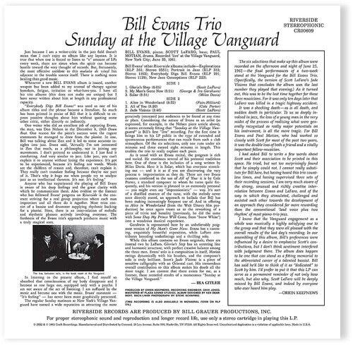 Bill Evans- Sunday At The Village Vanguard (Original Jazz Classics Series) - VINYL
