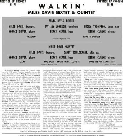 Miles Davis All Stars- Walkin' (original Jazz Classics Series) - VINYL