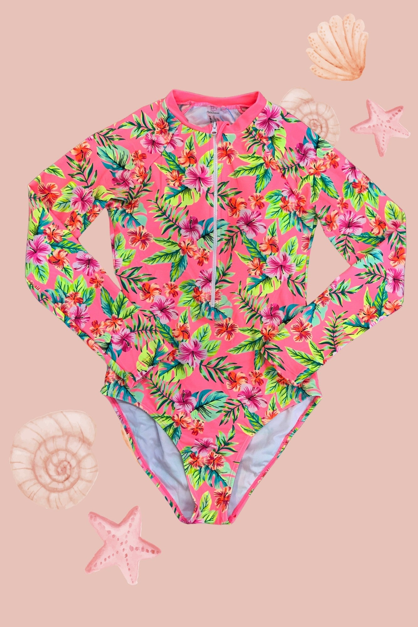 H3115 Long Sleeve Tropical Rash Guard Teens