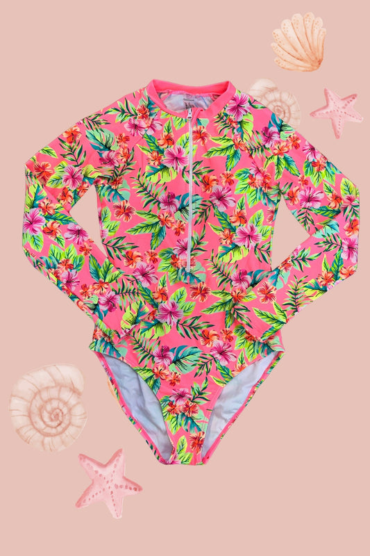 H3115 Long Sleeve Tropical Rash Guard Teens
