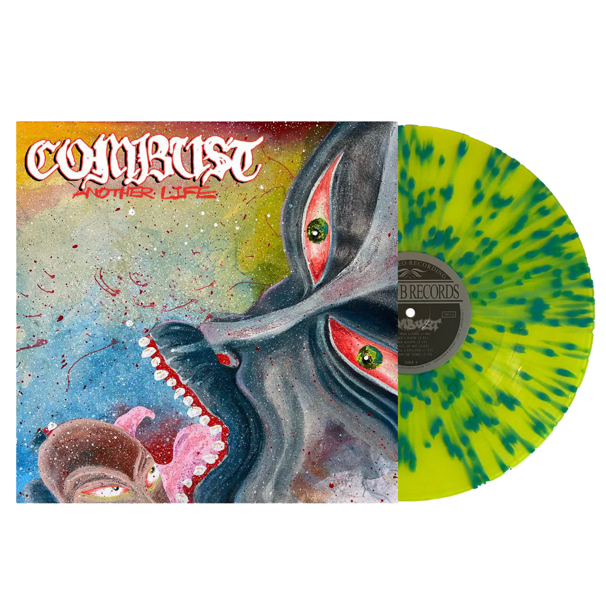 Combust- Another Life (Highlighter Yellow w/Sky Blue Splatter Vinyl) - VINYL